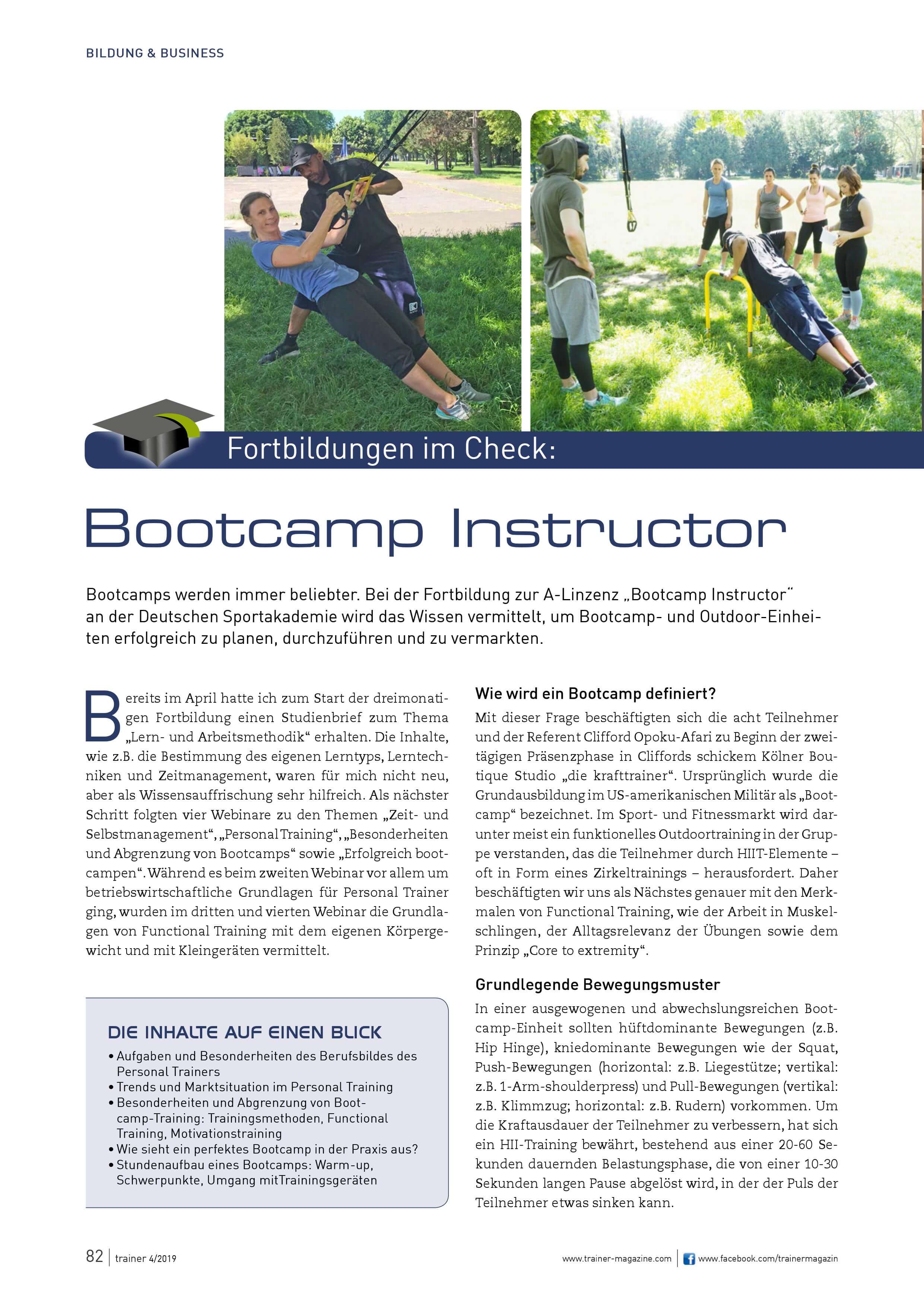 Beitrag im Trainer Magazin zum neuen Lehrgang Bootcamp Instructor 
